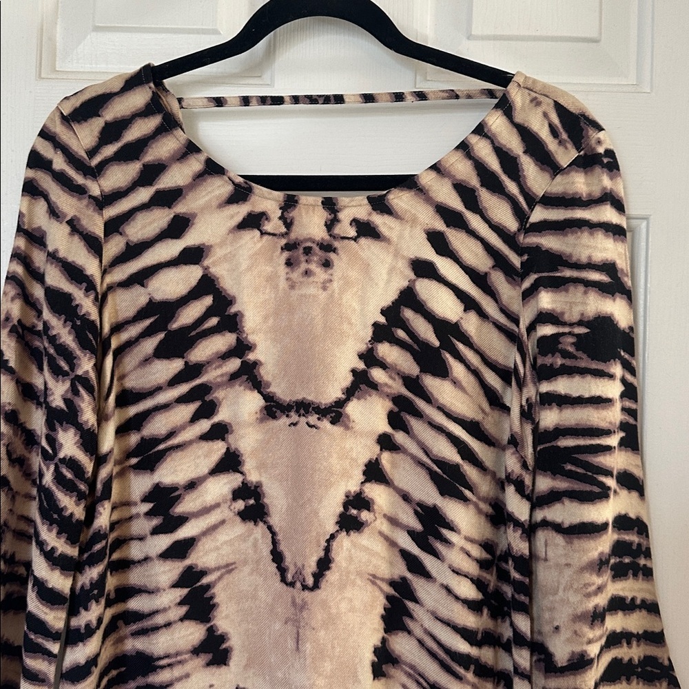 Billabong Gypsy Daze Mini Dress small tie dye long sleeve boho tan black - Picture 3 of 6